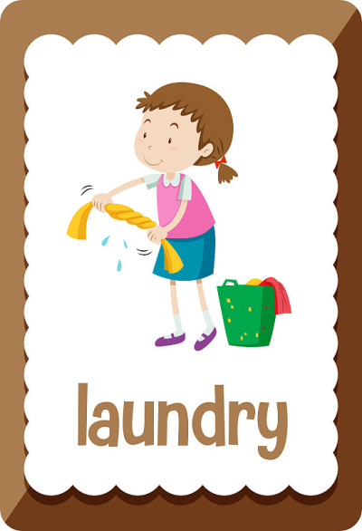 带有Laundry这个单词的词汇卡片