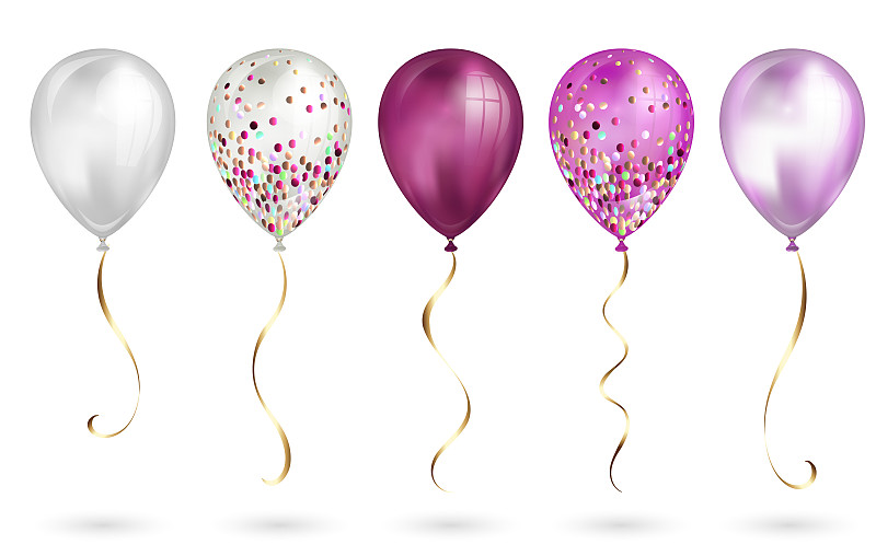 Set of 5 shiny pink realistic 3D helium balloons f