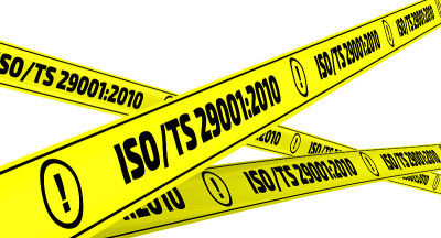 ISO / TS 29001:2010。黄色警示胶带