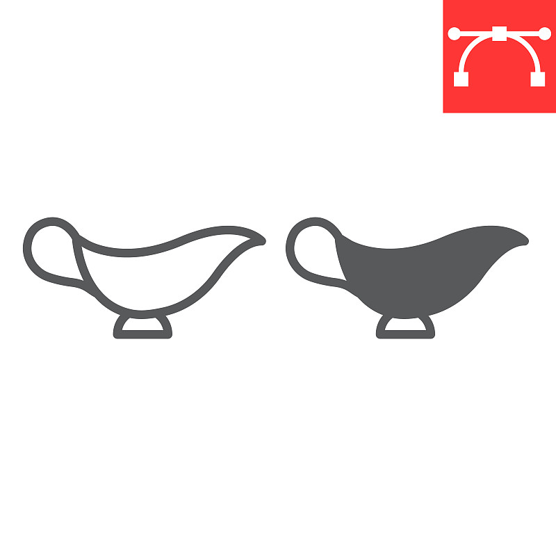 Gravy boat line and glyph icon, kitchen and bowl, 