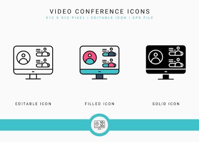 Video Conference icons set vector illustration wit