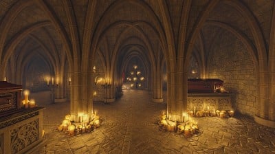 吸血鬼墓穴和棺材3d插图