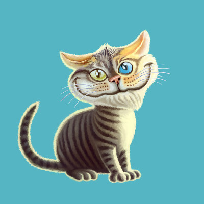 卡通猫享受春天的到来。快乐的宠物插图。