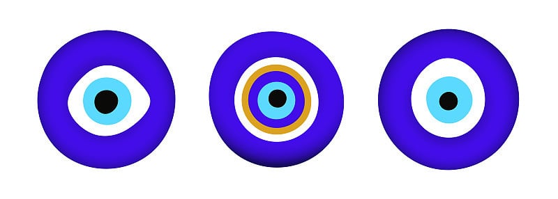 蓝色东方邪眼符号护身符平面风格设计矢量插图。