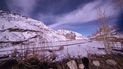 冬天的满月之夜，喜玛拉雅山