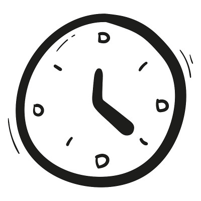手绘时钟和闹钟图标在涂鸦风格孤立