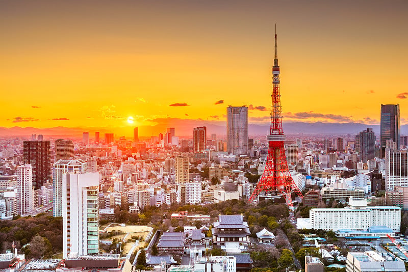 东京，日本城市景观和塔