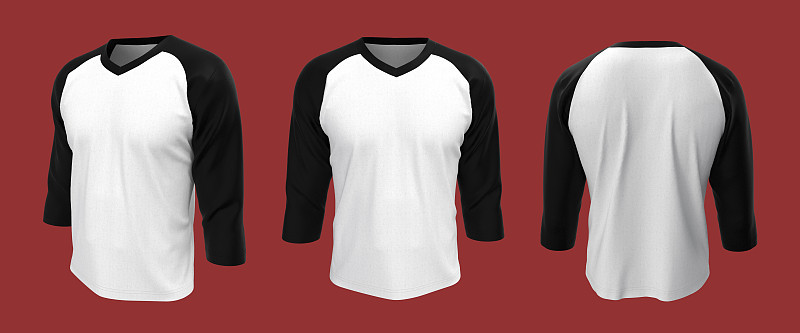 长袖v领raglan t恤模型