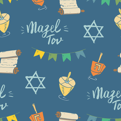 Mazel tov无缝模式，犹太节日手绘项目，矢量插图