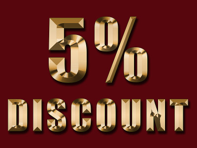 红色背景金色文字5%折扣