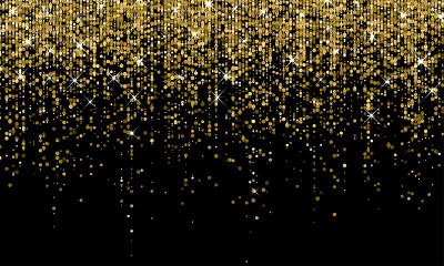 Golden confetti falling on sparkling gold glitter 