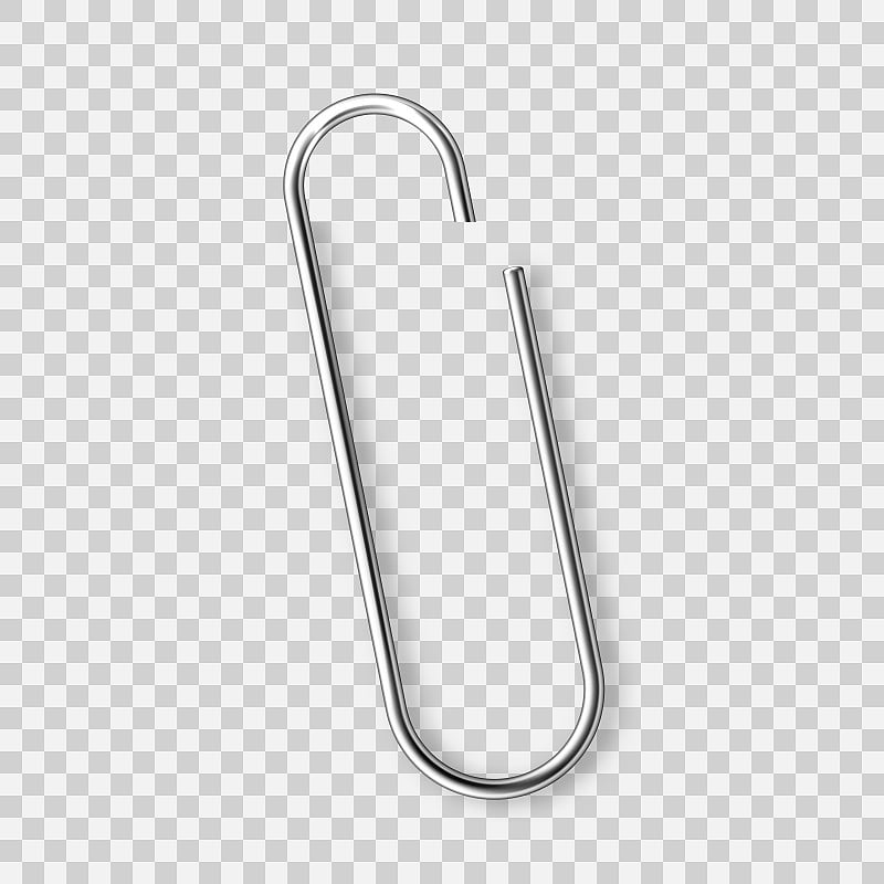 Realistic tilted metal paper clip. Page holder, bi