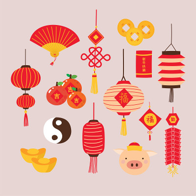 中国饰品装饰,向量,插图