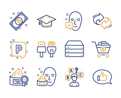 Computer cables, Face accepted and Face cream icon