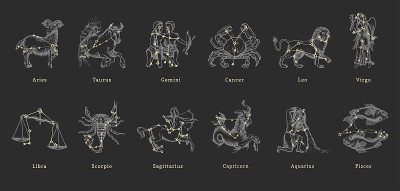 矢量复古图形插图的十二宫星座