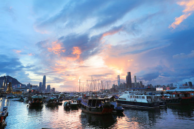 中环湾仔绕道避风塘的黄昏天空