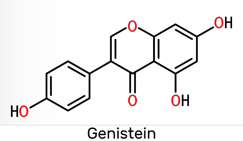 染料木素分子。它是植物雌激素，植物代谢物，大豆异黄酮提取物具有抗氧化和植物雌激素特性。骨骼的化学公式
