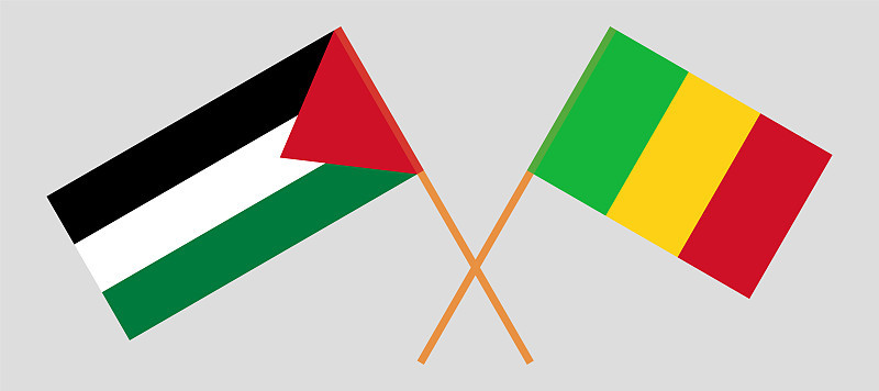 Crossed flags of Palestine and Mali
