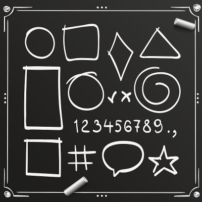 黑板草图符号符号，图形图标，数字，矢量插图