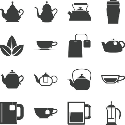 茶图标设置在白色背景。向量