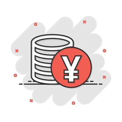 矢量卡通日元、人民币币、卡通货币图标。日元硬币概念插图象形文字。亚洲货币企业飞溅效应概念。