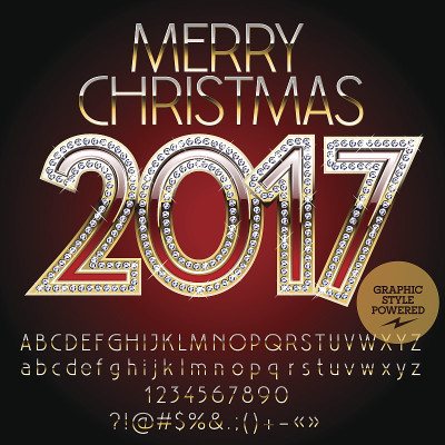 矢量钻石灿烂2017圣诞快乐贺卡