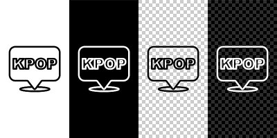 设置线K-pop偶像孤立在黑白，透明的背景。韩国流行音乐风格。向量