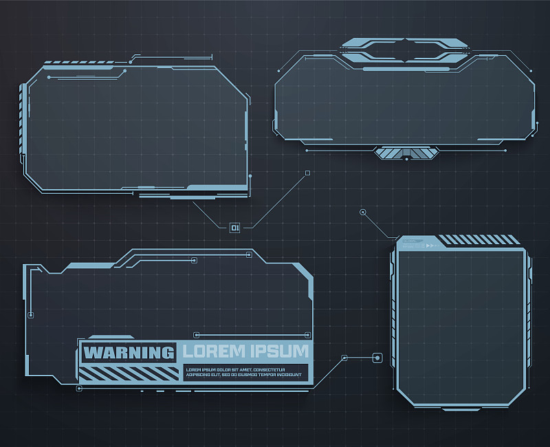 未来的标注条标签。一套HUD未来科幻框架模板。HUD, GUI未来的框架用户界面屏幕元素设置。虚拟h
