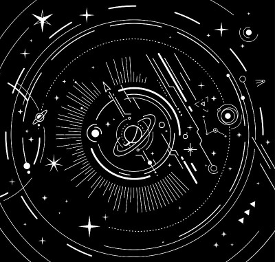 向量抽象的空间插图与星，行星和白线