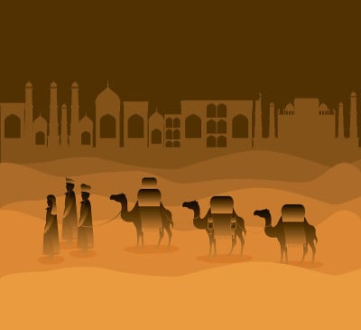 wise men traveling in the desert christmas scene