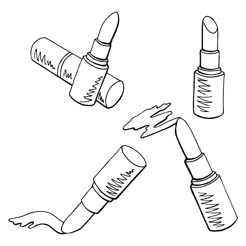 口红图形集黑白孤立素描插图矢量