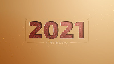 新年快乐2021背景模板，3D剪纸风格豪华概念。