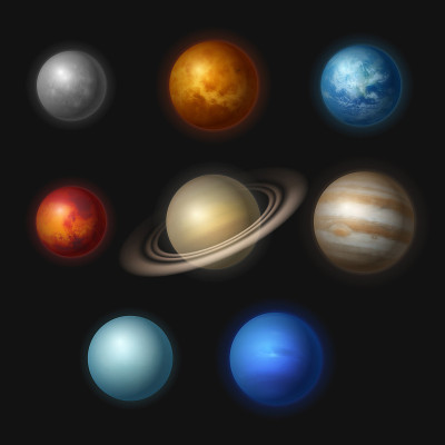 行星系统。真实的宇宙物体恒星系统天文卫星重力木星矢量收集