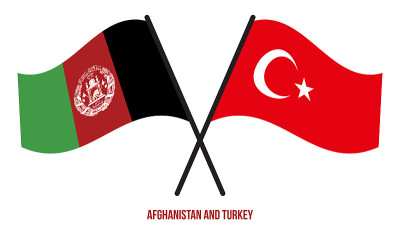 Afghanistan and Turkey Flags Crossed And Waving Fl