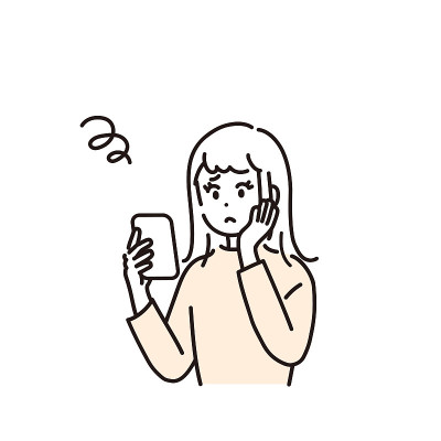 一个女人因看智能手机而烦恼的插图。向量。