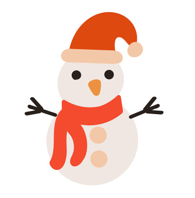 戴着圣诞帽和围巾的可爱雪人。圣诞插图
