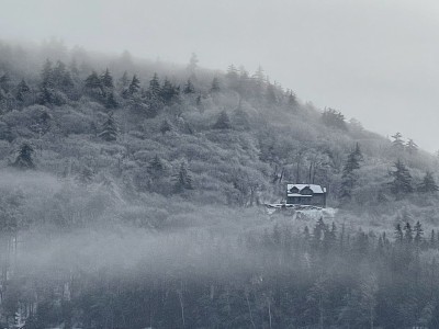 冬天大雾笼罩着这座山