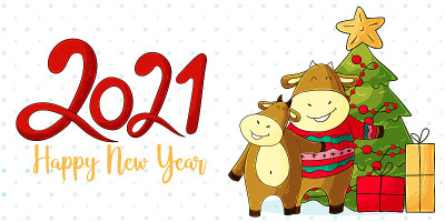 2021新年快乐儿童插画。中国新年牛年2021年
