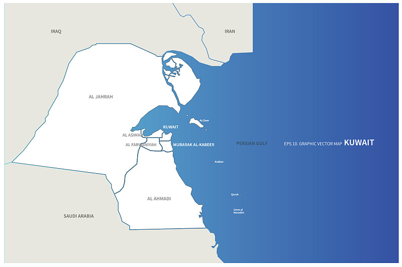 科威特的地图。矢量国家地图的科威特在中东