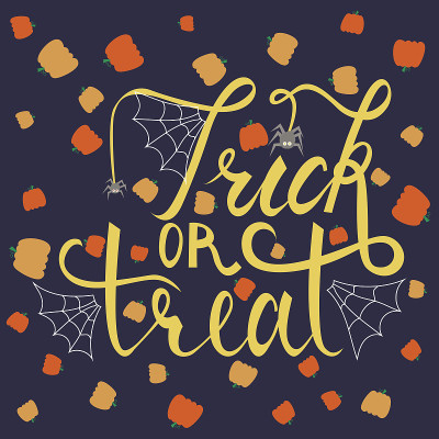Trick or treat现代毛笔题词。