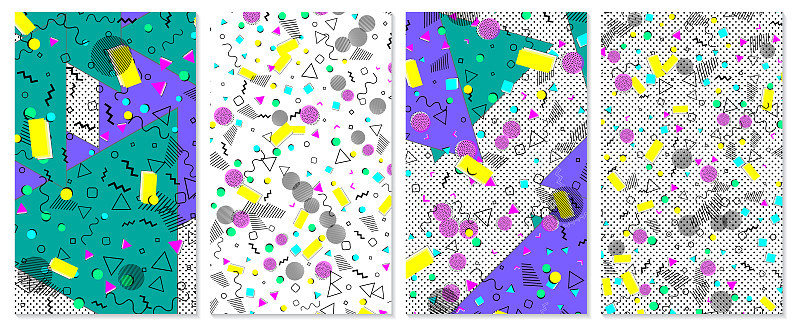 Set of retro pattern. Pop art color background.