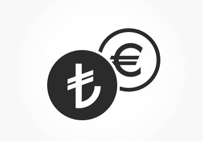 土耳其里拉到欧元的货币兑换图标。货币和银行转账符号