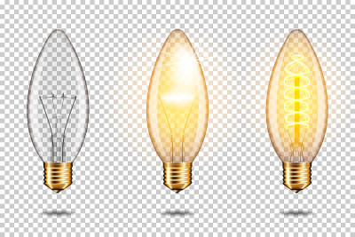 Set of realistic transparent vintage Edison light 