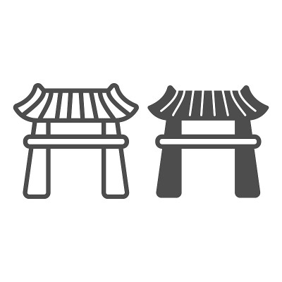 日本凉亭与屋顶，莲花亭线和固体图标，建筑概念，花园矢量标志在白色背景，轮廓风格图标的移动概念和网页设
