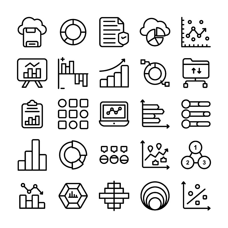 Data Analytics and Charts Line Icons Set