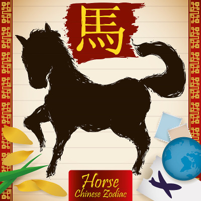 十二生肖:马配邮票、地球仪、门票和花瓣