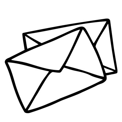 可爱的卡通涂鸦风格的两个信封。邮件文字符号。信件的概念，邮政物品，商业信件。手绘矢量插图孤立在一个白