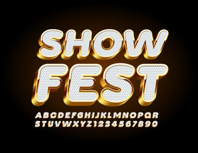 向量豪华海报展示Fest与3D黄金和白色字母和数字