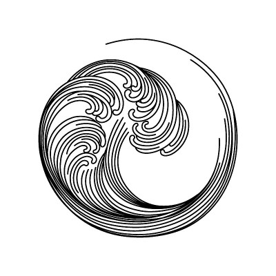 圆波图形。海浪风暴线型。纹身的点子。矢量图