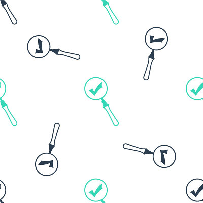 Green Magnifying glass and check mark icon isolate